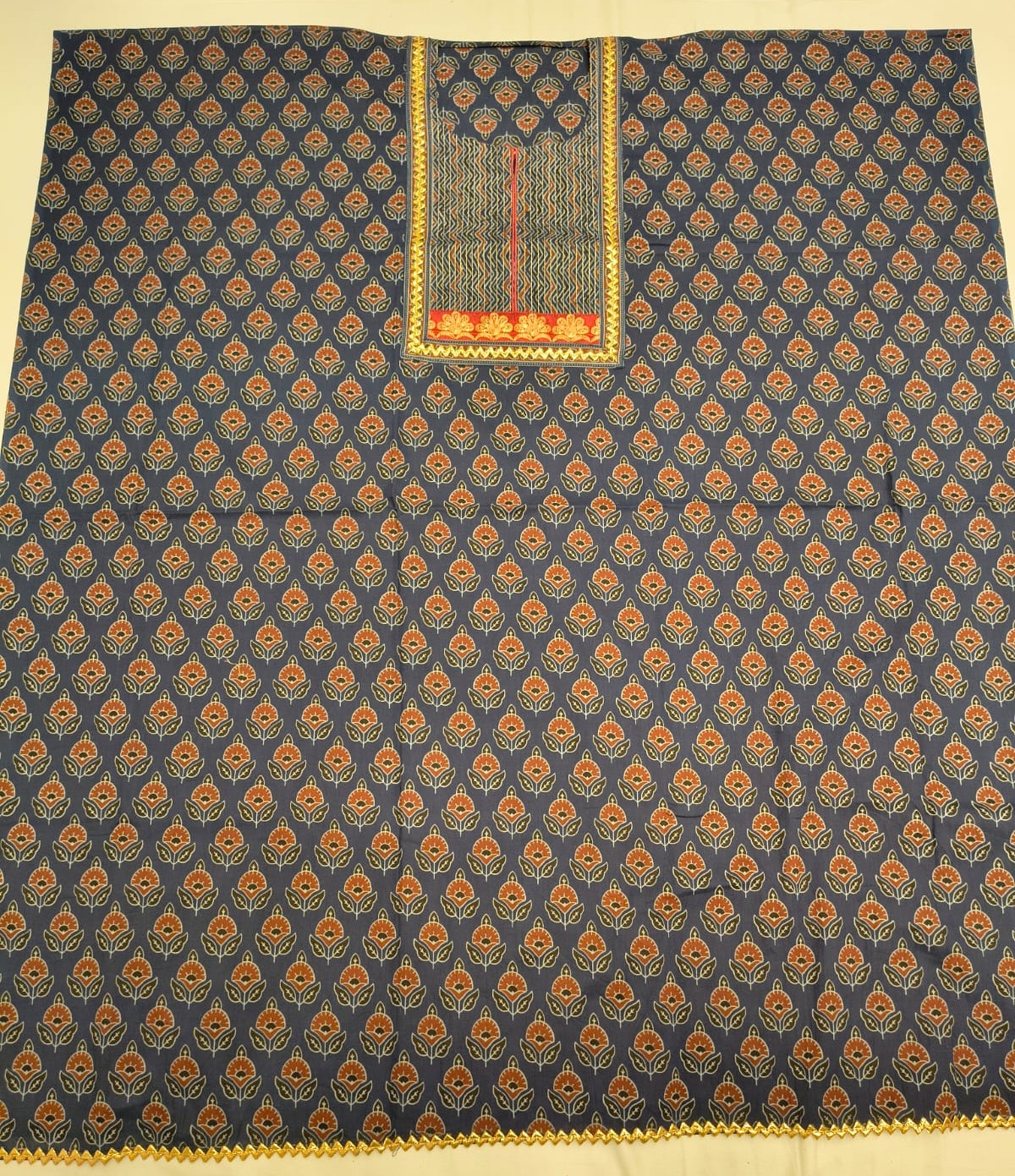 Kameez fabric spread flat