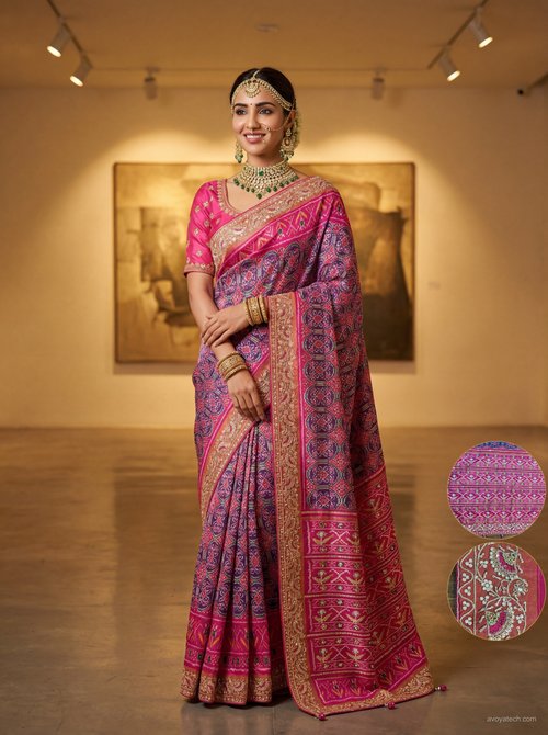 AI-generated model wearing the pink Banarasi saree